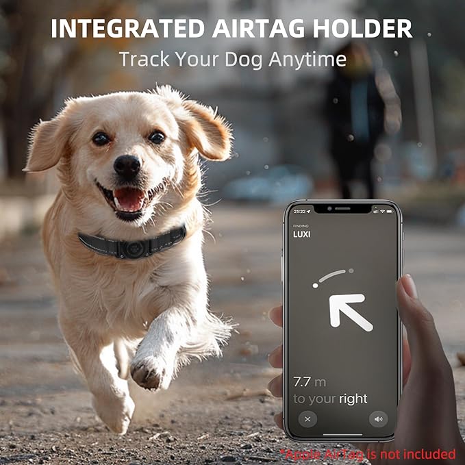 Airtag Dog Collar - 100% Waterproof Air tag Dog Collar Holder for Apple AirTag, Reflective, Soft Padded, Everlasting, GPS Dog Collar for Small Medium Large Dogs (Black, M)