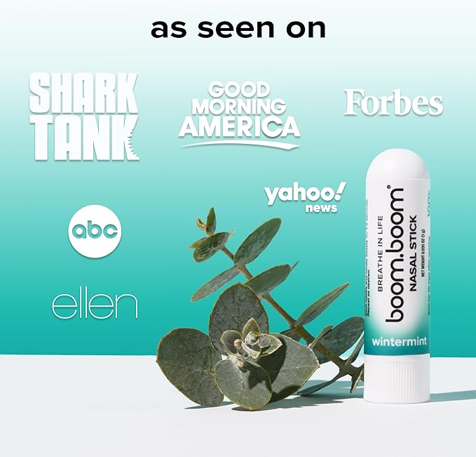 BoomBoom Nasal Stick | Vapor Flow Technology | Cool Refreshing Sensation | Natural Mood Boost | Simple Ingredients | Essential Oils + Menthol Inhaler (Wintermint)