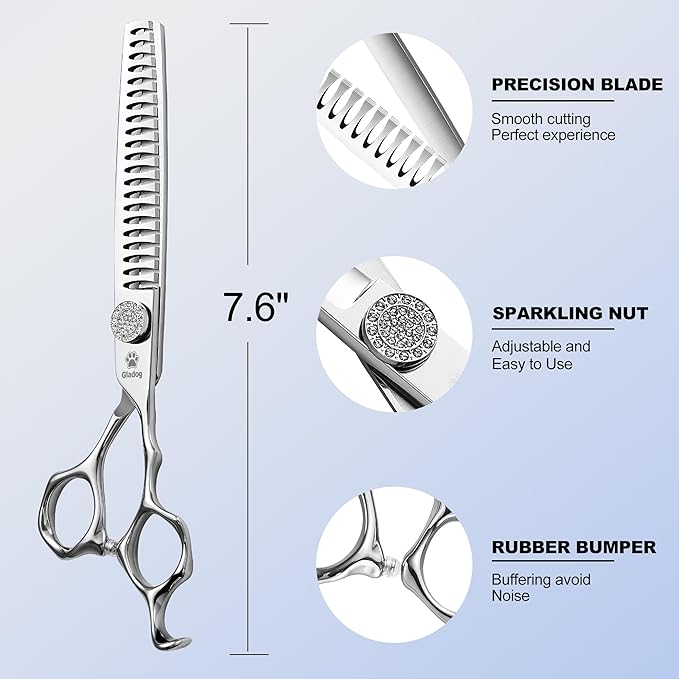 GLADOG 7" Chunkers Dog Grooming Scissors - Premium 9CR Dog Scissors for Grooming with Luxurious Diamond Nut,Ideal Dogs Shears for Reducing Bulk, Dogs Hair Scissor,Cat Scissor
