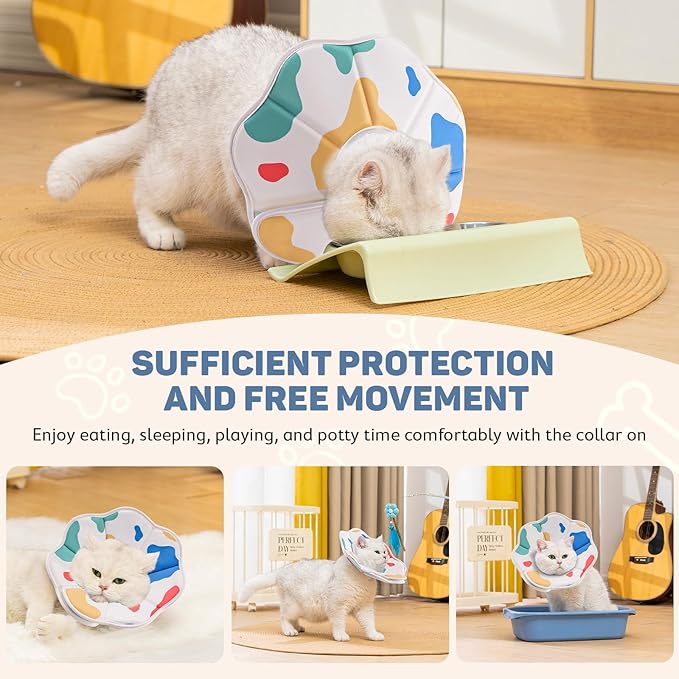 Avont Soft Cat Recovery Cone Collar, Adjustable Lightweight Kitten E-Collar for Small Dogs, Comfortable Neck Donut Stop Licking Scratching After Surgery -Cow(XS)