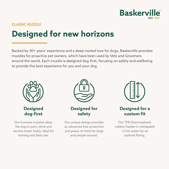 Baskerville Classic Basket Muzzle - Prevents Biting and Food Waste Scavenging, Ideal for Longer Nosed Dogs, Size 3, Length without mesh: 4.5 cm, length with mesh: 3.5 cm, circumference: 20 cm