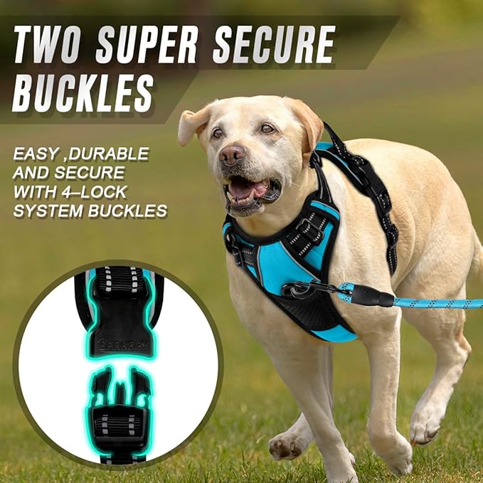 BARKBAY No Pull Dog Harness Front Clip Heavy Duty Reflective Easy Control Handle for Large Dog Walking(Blue,XL)