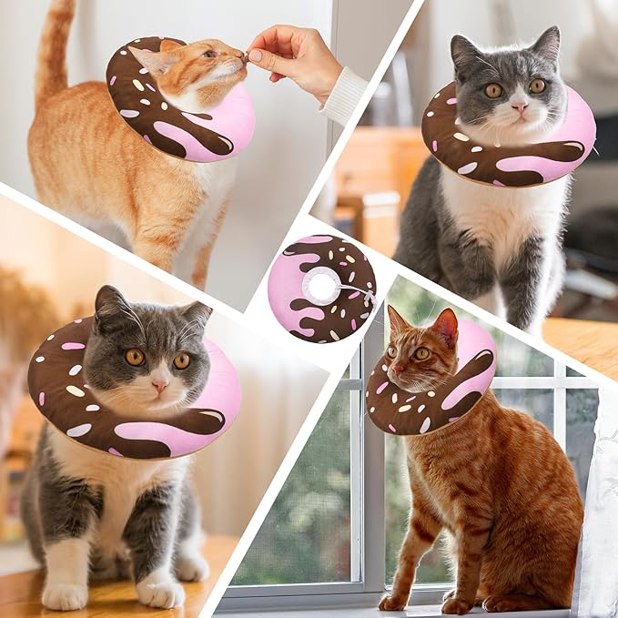 Cat Cone Collar Soft, Adjustable Cat Recovery Collar Kitten Cones to Stop Licking, Cute Donut E Collar After Surgery, Elizabethan Kittens Protective Cones After Spay (Chocolate, Medium)