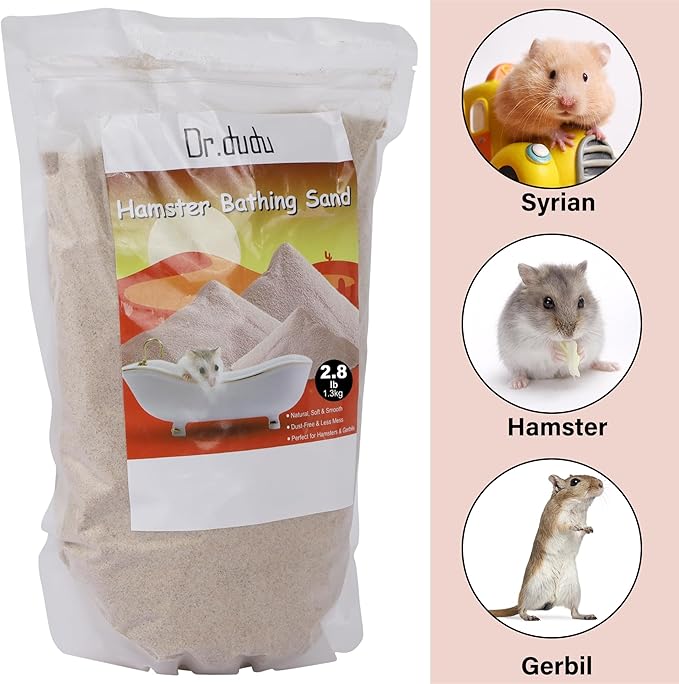 DR.DUDU Hamster Bath Sand, 2.8lb Dust Free Desert Sand or Potty Litter Sand for Hamster Chinchillas Gerbil Syrian Mice Small Animals (Beige)
