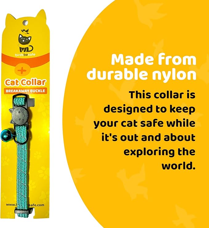 BirdsBeSafeĀ® Break Away Cat Collar with Bell, Reflective Thread for Night Visibility, Comfortable Elastic Stretch Cat Collar to Protect Cat from Getting Stuck in The Garden.