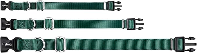 Hyhug Pets Solid Color Classic Regular Heavy Duty Basic Collar for Large Breeds Dogs Daily use, Unique Design Adjustment Triglide Slide Can Attached Name Tag Accessories. (Large, Dark Green)