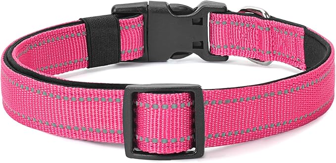 Reflective Dog Collar Padded with Soft Neoprene Breathable Quick Release Basic Dog Collars for Large Dogs Hot Pink Girl