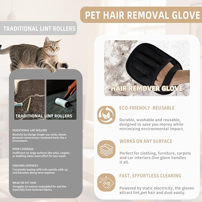 2π·ππ Pet Hair Removal Glove for Cats & Dogs, Newly Pro Five-Finger Electrostatic Pet Hair Remover Gloves, Reusable & Washable Magic Brush Pet Hair Removal Tool for Couch, Clothing, Carpet, Car Seat