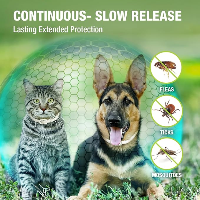 EcoVenger Flea & Tick Collar Repellent 2-Pack White, Fits Both Dogs & Cats, Built-in Pant-Based Formula Strong Repellency Slow Release, Lasting Deterrence and Protection, Pleasant Aroma, Waterproof
