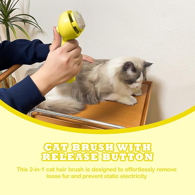 Cat Brush for Shedding - Pet Hair Removal Comb with Water Tank, Steam Brush, Cat Bath Brush, Dog Brush - Yellow