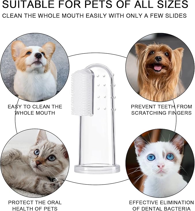 BLMHTWO 5 Pieces Dog Tooth Brushing Kit Finger Toothbrush for Dogs Cat Puppy Toothbrushs with Silicone Bristles and 16 Round Particles Thickened Silicone-Layer Transparent Dog Toothbrushs for All Pets