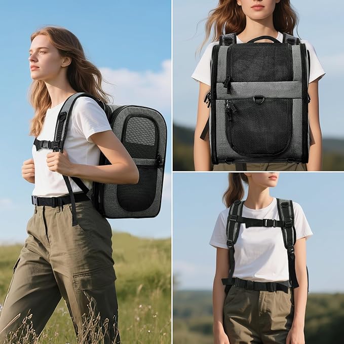 Apollo Walker Pet Carrier Backpack for Large/Small Cats and Dogs, Puppies, Safety Features and Cushion Back Support for Travel, Hiking, Outdoor Use (Gray-Expandable)