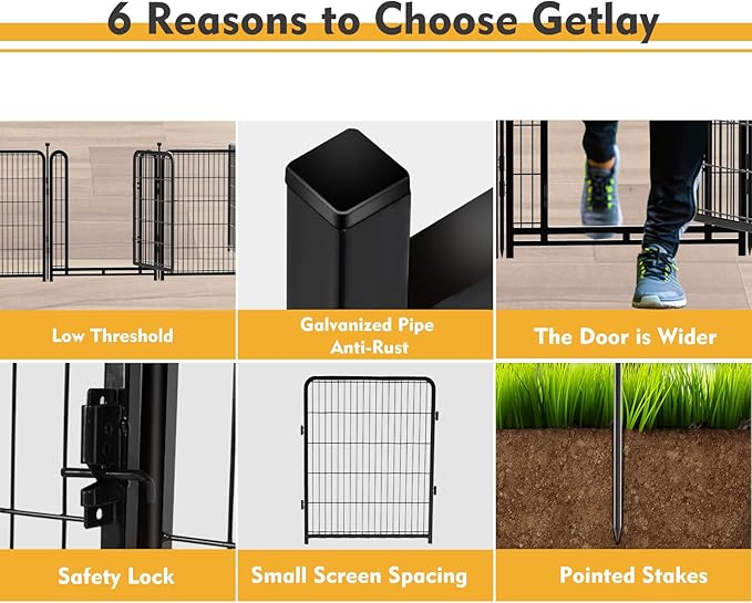 56 in(H) Decorative Garden Fence Panels, Wide Door Low Threshold, Dog Fence Outdoor for Yard. 10 Panels Total 22.1 Ft(L),No Dig Fencing for Dogs, Black
