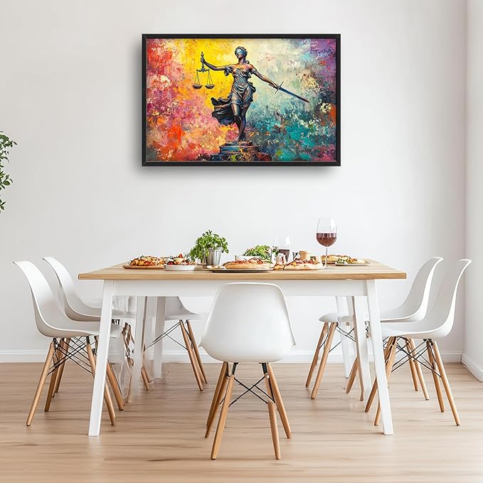 Extra Large Lady Justice Framed Wall Art for Living Room,Oversized Scales of Justice Pictures Wall Decor,Abstract Colorful Canvas Print Painting Modern Artwork Bedroom Office Bathroom 36L" x 24W"