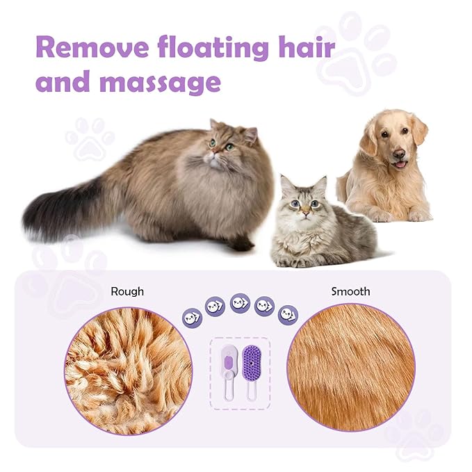 Cat Steam Brush, Rechargeable Pet Steam Grooming Brush with Collapsible Handle, Cat Brushes for Indoor Cats, Cat Water Brush, Detangling and Removing Loose Hair, includes Charging Cable