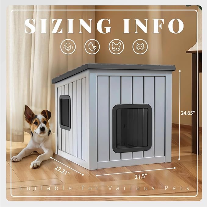 DRATO Dog House Indoor and Outdoor with Weatherproof Roof Removable Floors for Small to Middle Sized Dogs Easy to Assemble (Gray, 24.65 * 21.5 * 22.21)