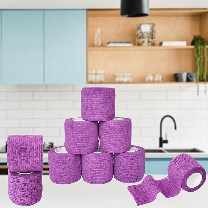 9 Pack 2" x 5 Yards Self Adhesive Bandage Wrap Self Stick Wrap for Ankle, Wrist, Finger, Sports, Breathable Cohesive Vet Tape for Pets (Purple)