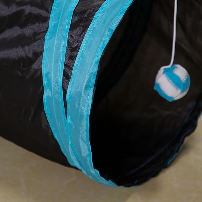 Cat Tunnel, 3 Way Cat Tunnels for Indoor Cats, Foldable Cat Tubes and Tunnels for Cats Kittens, Kitty Bored Peek Hole Toy Ball Cat, Puppy, Kitty, Kitten, Rabbit, Guinea Pigs (Blue & Black)