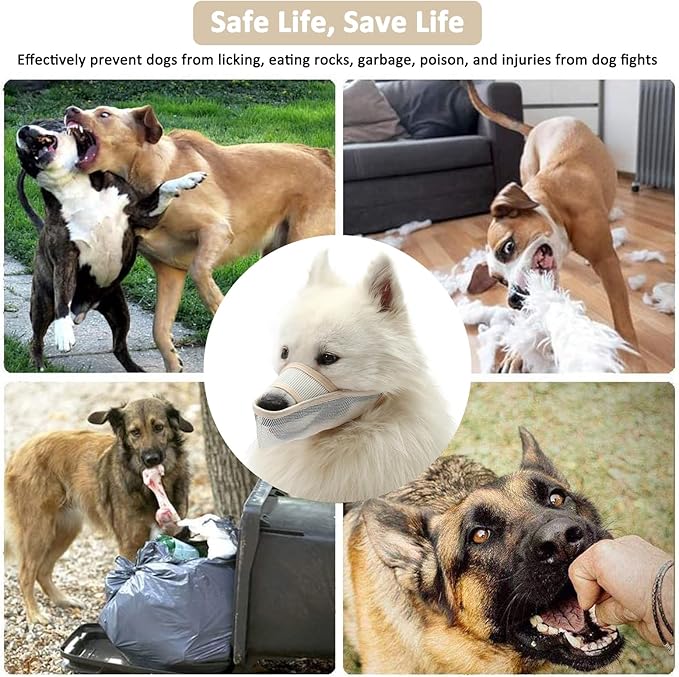 Crazy Felix Nylon Dog Muzzle for Small Medium Large Dogs, Air Mesh Breathable and Drinkable Pet Muzzle for Anti-Biting Anti-Barking Licking (XXS, Beige)