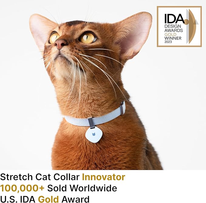 Safety Cat Collar Pro and Tag Set - U.S. IDA Gold Award, Elastic Release Cat Collar Charm Tag, Non Breakaway Cat Collar Adjustable with Charm for Kitten Small Large Cats (Linen, S)