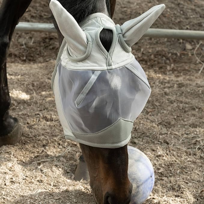 Equinavia Algard Soft Mesh Horse Fly Mask with Ear Protection and 45 UPF Rating | No Eye Irritation & UV Protection - Silver - Horse