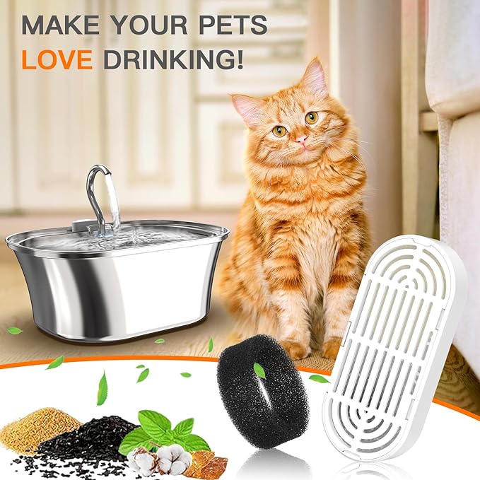 Cat Water Fountain Filters for 108/3.2L& 4L/134oz Stainless Steel Pet Water Dispenser Fountain Filters (6 Filters& 6Sponges) (9 Filters& 9 Sponges)