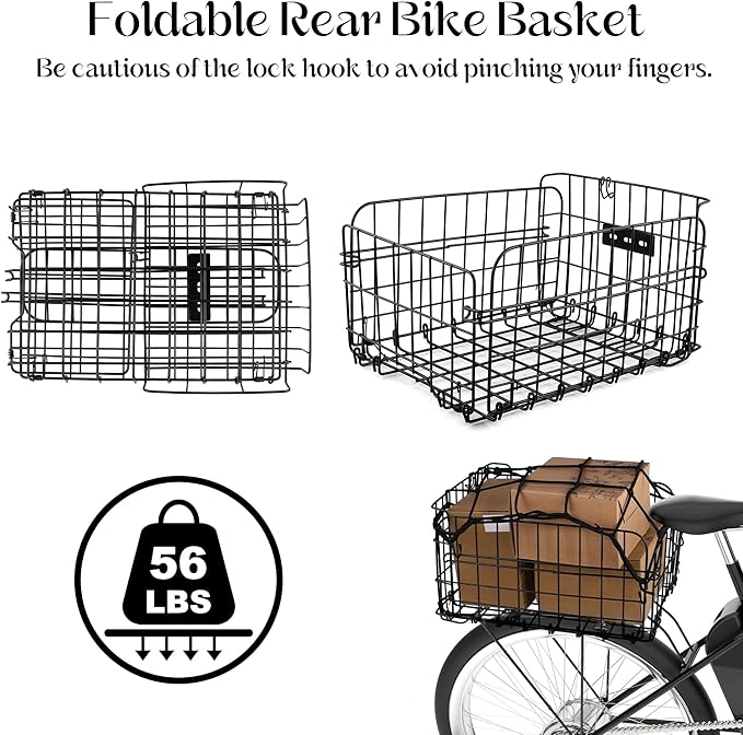 Aodaer Bike Basket with Removable Liner Bag Cargo Net Large Folding Bike Basket Quick Release Metal Ebike Basket Bicycle Storage Basket for Carrying Fruit & Grocery Pets Dogs