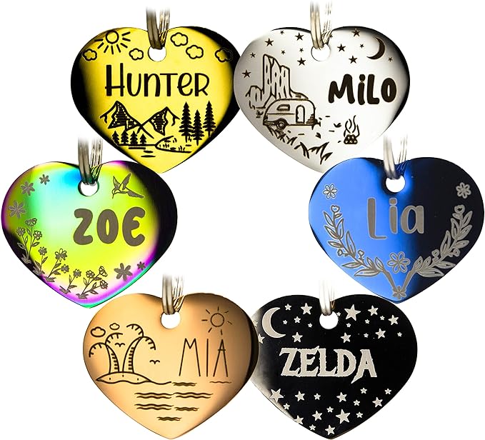 Personalized Dog Tag with 5 Lines of Custom Deep Engraved Durable Stainless Steel Pet ID Name Tag Designer Regular Size Heart