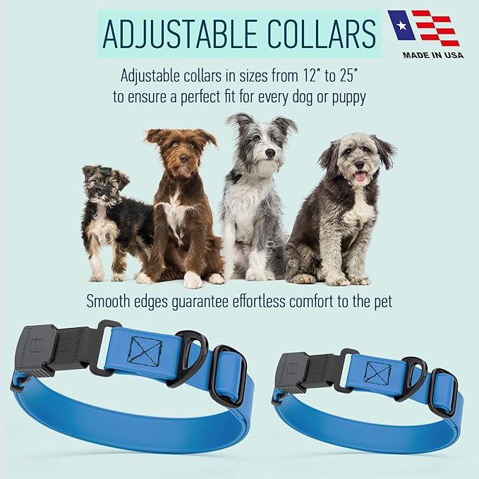 Dogline Biothane Waterproof Dog Collar with Herm Sprenger Stainless Steel Quick Release Buckle – Heavy Duty Tactical Durable Collar for Dogs – Comfortable and Safe Pet Collar, W 1" L 15-25", Blue