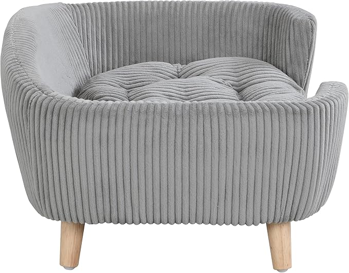 Christopher Knight Home Elroy Orthopedic Dog Bed, Elevated Dog Sofa Bed for Small Dog, Supportive Foam Pet Couch Bed with Wooden Legs, Modern Pet Sofa Bed, Gray