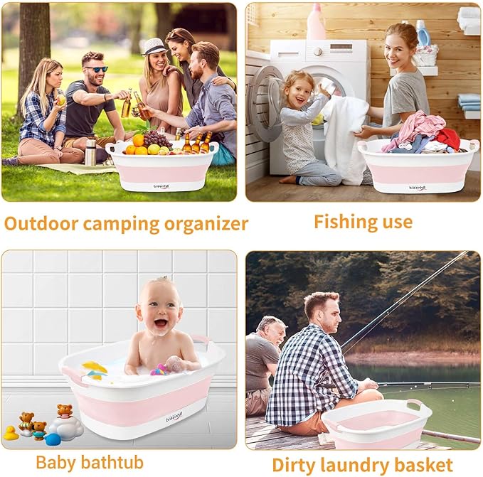 Collapsible Dog Bath Tub for Small Dogs & Cats, Portable Puppy Bath Tub with Water Drain Plug, Space Saving Foldable Pet Bathtub for Indoor & Outdoor Use, Pink