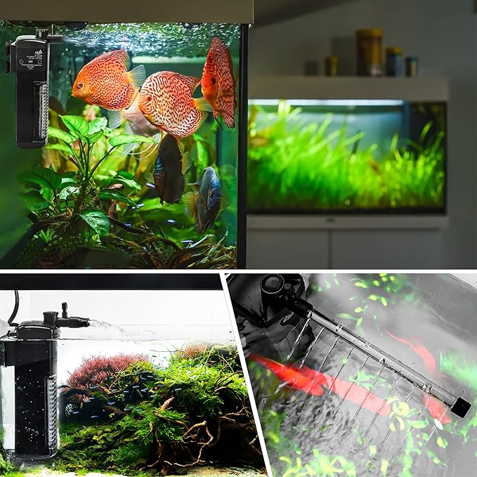 AQQA Aquarium Internal Filter, Submersible Power Filter in-Tank with Adjustable Water Flow, Ultra Silent Sponge Filter for Fish Tank Water Crystal Clear