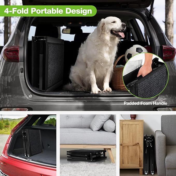 FAHKNS Dog Ramp for Car, 71" x 17" Extra Long Wide Folding Pet Ramp, Non-Slip Rug Surface, Aluminum, Black, Up to 300 LBS