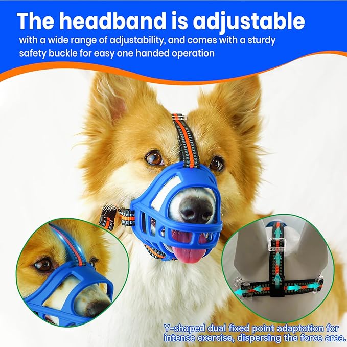 Dog Muzzle, Basket Muzzle for Small Medium Large Dogs, Anti-Biting and Chewing, Lightweight & Sturdy Cage Design, Allows Panting & Drinking, Ideal for Grooming & Training(Blue Size S)