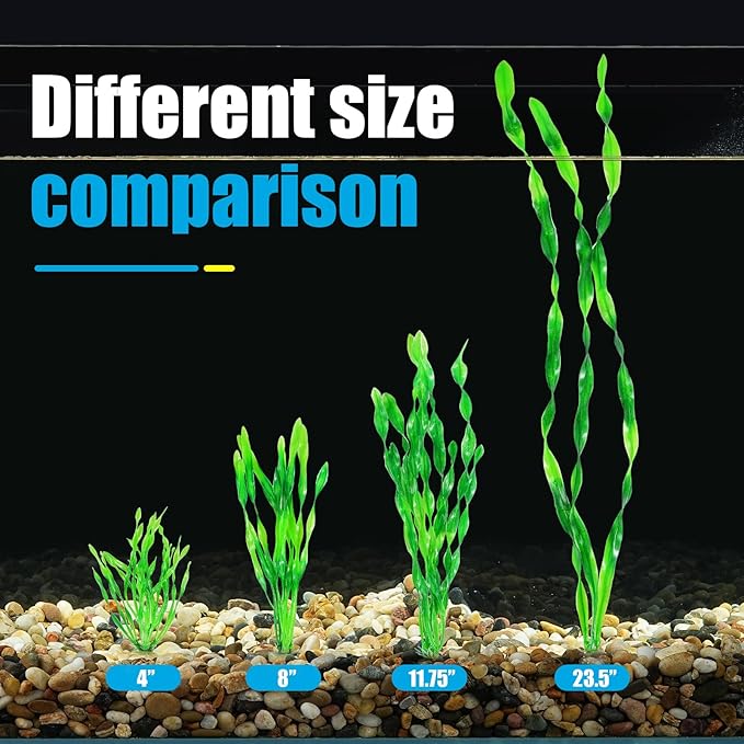 AQUANEAT Fish Tank Artificial Plants, Aquarium Plastic Seaweed Decorations, 8Inch Tall Fake Green Accessories, 10 Packs