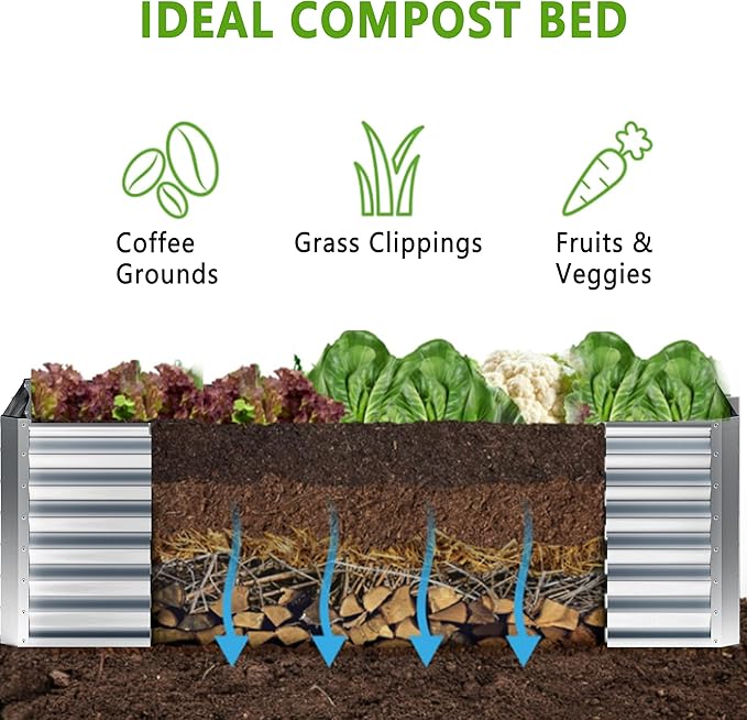 8x2x2FT Galvanized Raised Garden Bed,Planter Raised Beds-Metal Garden Box,Large Plant for Outdoor Planting, Vegetables Bed,Flower,herb-Sliver
