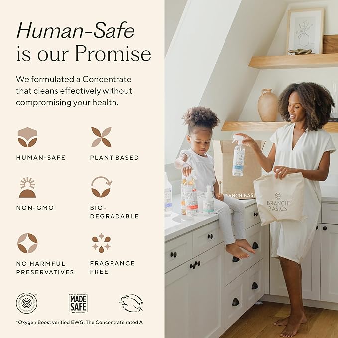 Branch Basics Premium Starter Kit: All Purpose, Glass, and Bathroom Cleaner plus our Foaming Wash, and Laundry Bottle (3 Plastic Spray Bottles + Concentrate) Fragrance-Free