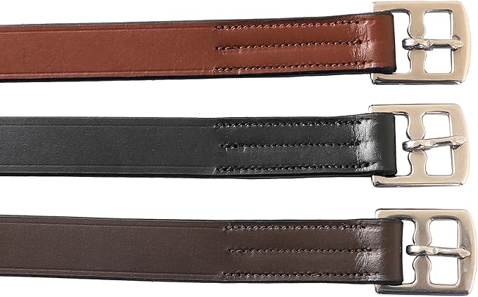 Exion Pre-Stretched Leather Stirrup Leathers for English Saddles | Premium Vegetable-Tanned Non-Stretch Stirrups for Jumping, Dressage & Schooling | 18-Hole Numbered Adjustment & SS Buckles