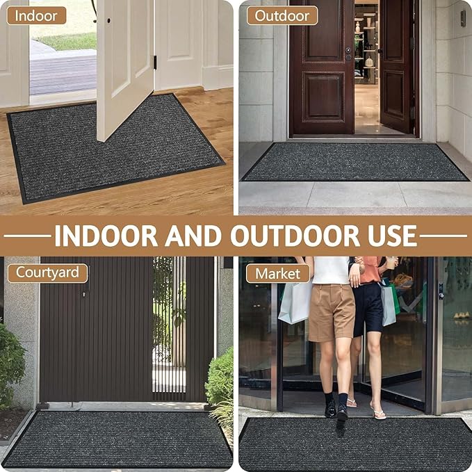 Durable Indoor Outdoor Door Mats for Entryway, Heavy Duty Front Door Mat, 48” x 24” Low Profile Welcome Mats for Entry, Stain and Fade Resistant Indoor Outdoor Entrance Mat