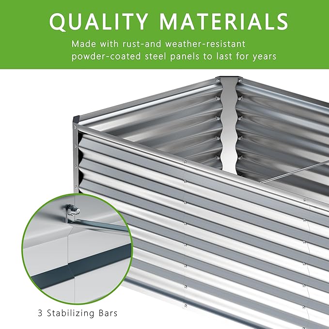 8x2x2FT Galvanized Raised Garden Bed,Planter Raised Beds-Metal Garden Box,Large Plant for Outdoor Planting, Vegetables Bed,Flower,herb-Sliver