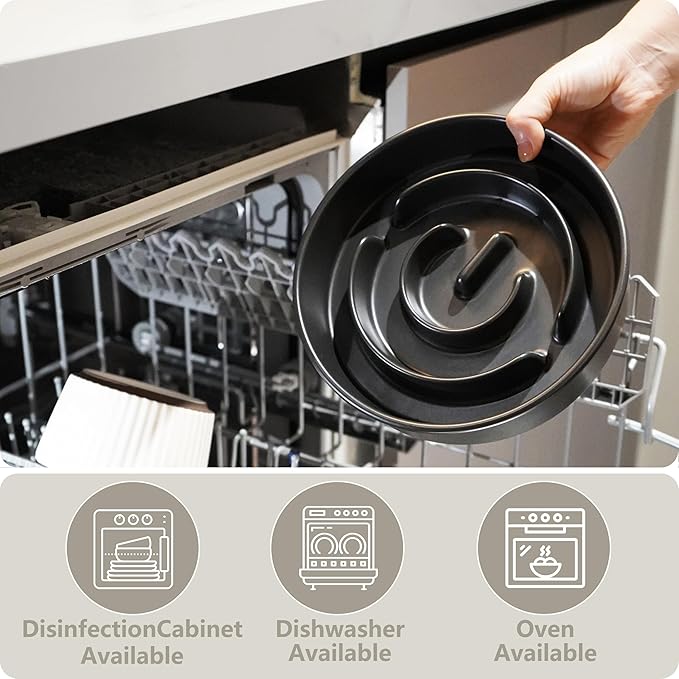 Ceramic Slow Feeder and Water Bowl Set for Medium and Large Dogs, Ceramic Dog Bowls Elevated with Wooden Stand, 2.0 Cups Dog Slow Feeder(30oz) and 70oz Water Bowl Set, Black