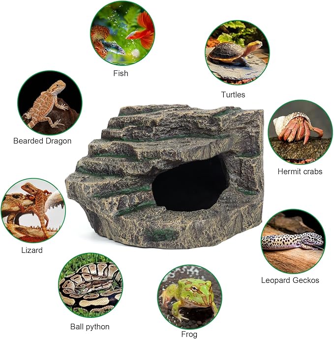 Beared Dragon Tank Accessories for Adults, Snake Hide, Reptile Tank Accessories, Perfect Natural Large Reptile Hide, Professional Turtle Basking Platform (E-Large)
