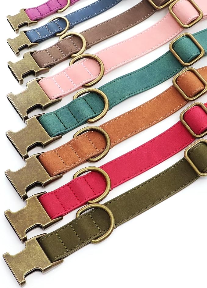 Didog Soft PU Leather Dog Collar, Stylish Quick Released Dog Collars for Small Dogs, Easy Clean Adjustable Pet Collar for Daily Walking, Brown, S Fit 10-16" Neck