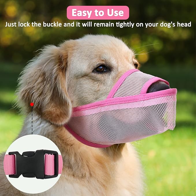 Crazy Felix Nylon Dog Muzzle for Small Medium Large Dogs Poodle Labrador Golden Retriever Doberman, Air Mesh Breathable and Drinkable Pet Mouth Guard for Anti-Biting Chewing Scavenging(L, Pink)