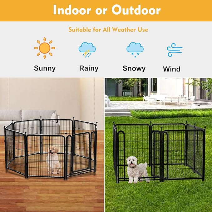 56 in(H) Decorative Garden Fence Panels, Wide Door Low Threshold, Dog Fence Outdoor for Yard. 10 Panels Total 22.1 Ft(L),No Dig Fencing for Dogs, Black