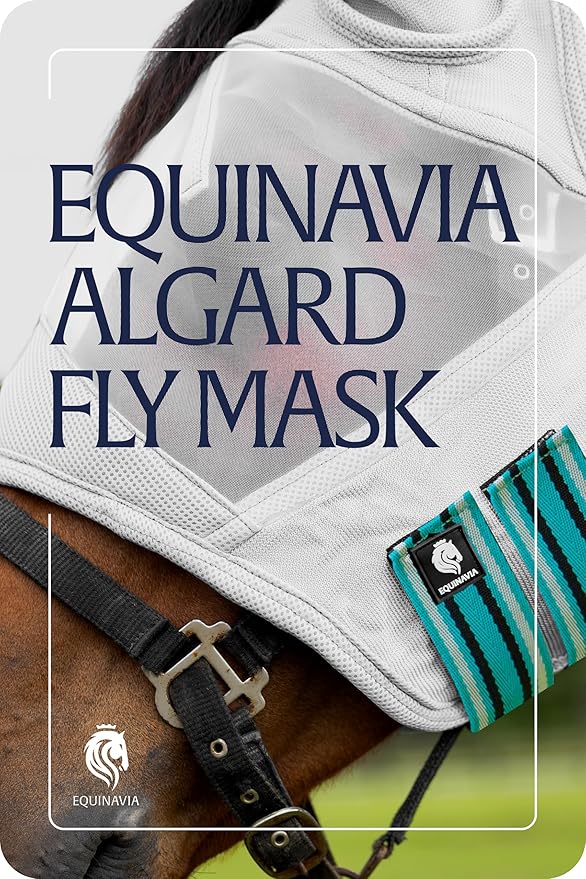 Equinavia Algard Soft Mesh Horse Fly Mask with Ear Protection and 45 UPF Rating | No Eye Irritation & UV Protection - Silver/Turquoise - Warmblood