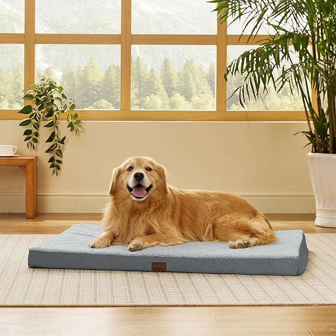 Bedsure XL Dog Beds Large Sized Dog -Orthopedic Flat Extra Large Pet Beds with Removable Washable Cover, Egg Crate Foam Mat, Suitable for Pet Up to 100 lbs