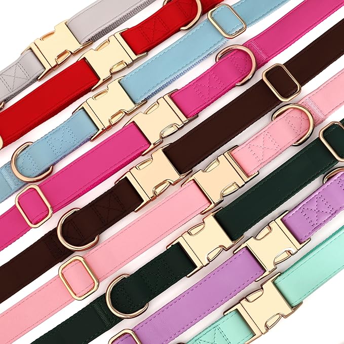 PET ARTIST Soft PU Leather Dog Collar, Bright & Classic Pink Dog Collar with Quick Release Rose Metal Buckle, Adjustable Nylon Padded Durable Pet Collars for Small Dogs Girl, Neck Fit 9-14"