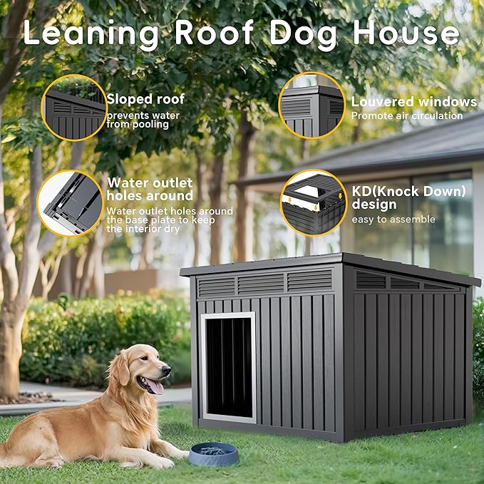 DRATO Dog House for Both Indoor and Outdoor with Weatherproof Roof Removable Floors for Medium to Large Dogs Interior Space (Black, Large (42.87 * 32.95 * 31.61''))