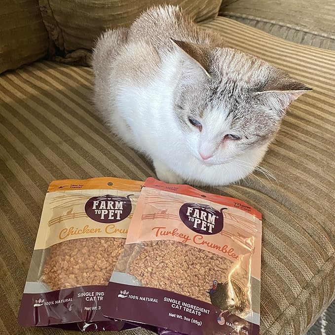 Farm To Pet Cat Treat Crumbles | Single Ingredient Chicken and Turkey, Chicken Snacks - Healthy Treats for Indoor Cats| Kitten Treats - Cat Products (Mix with Wet/Dry Food)